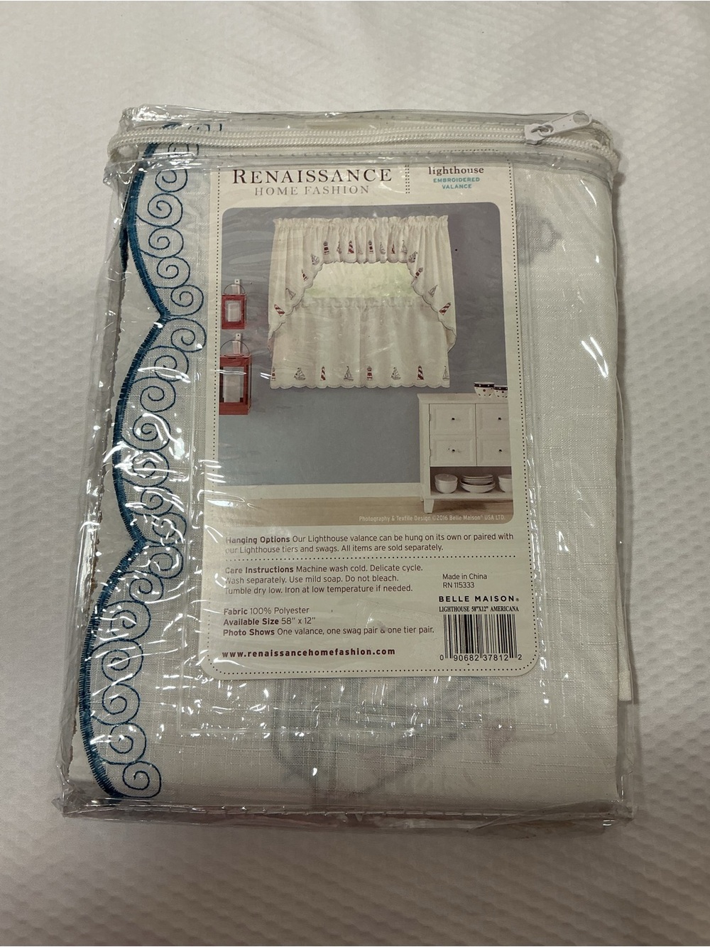 Renaissance Home Fashion White Lighthouse Embroidered Valance